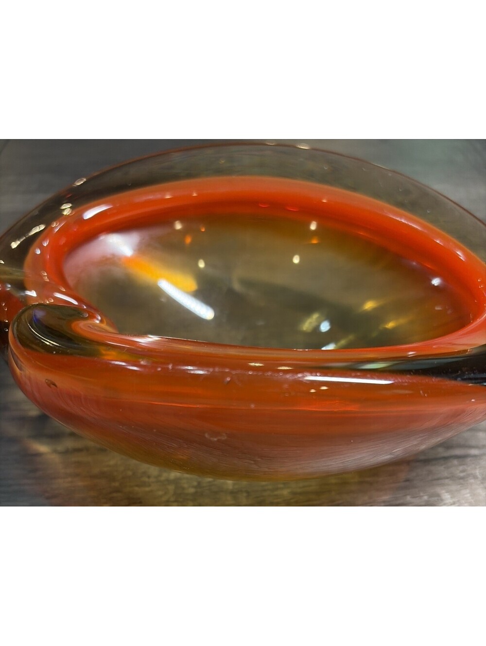 Murano Glass Ashtray VTG MCM 6" Bowl Orange Italy Cigar Sommerso Amber Geode - Picture 8 of 8